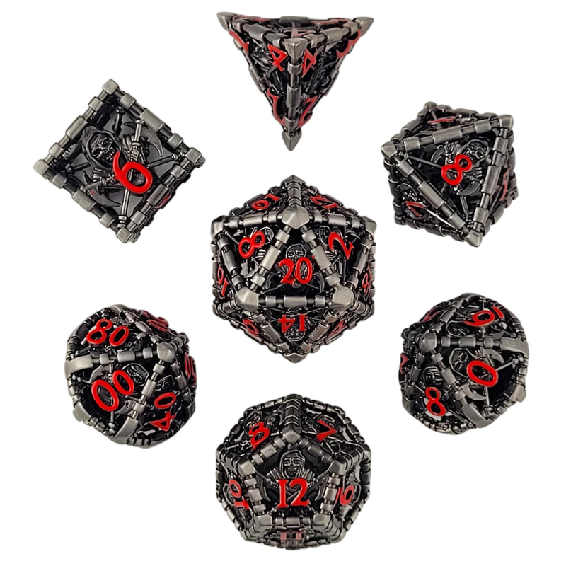 Reaper's Confine Nickle Red Hollow Metal RPG Dice Set