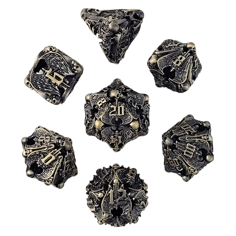 Winged Death Bronze Hollow Metal RPG Dice Set