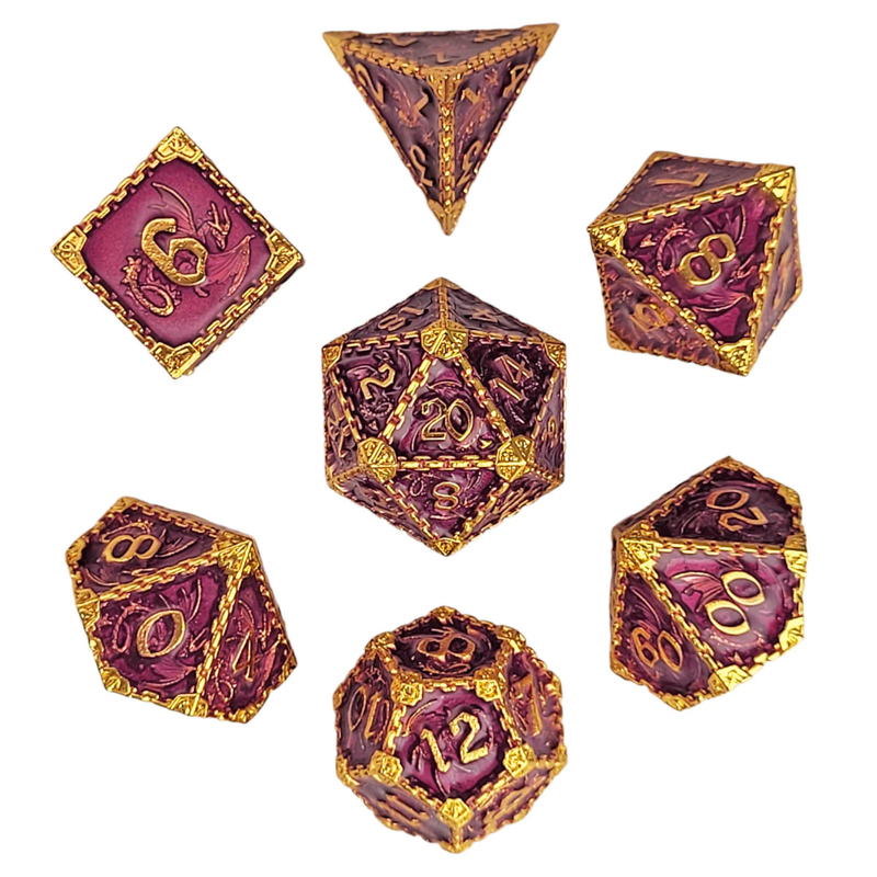 Wyrm's Mew Gold Purple Metal RPG Dice Set